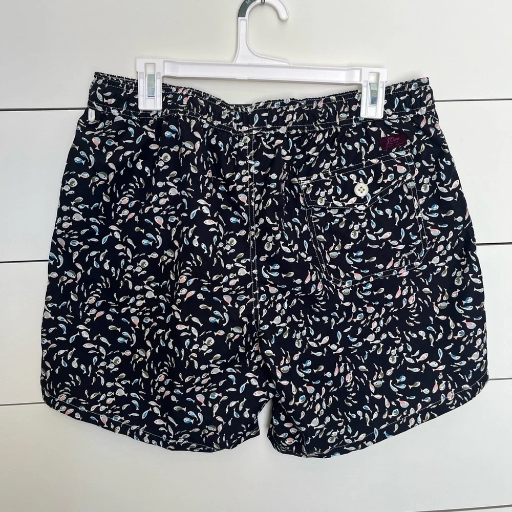 J. Crew Navy Swim Trunks with Colorful Pattern